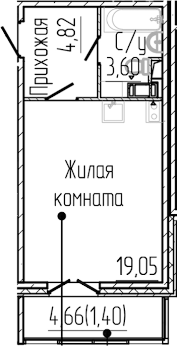 Квартира студия 28.87 м², 5/8 эт., ЖК «SERTOLOVO PARK»